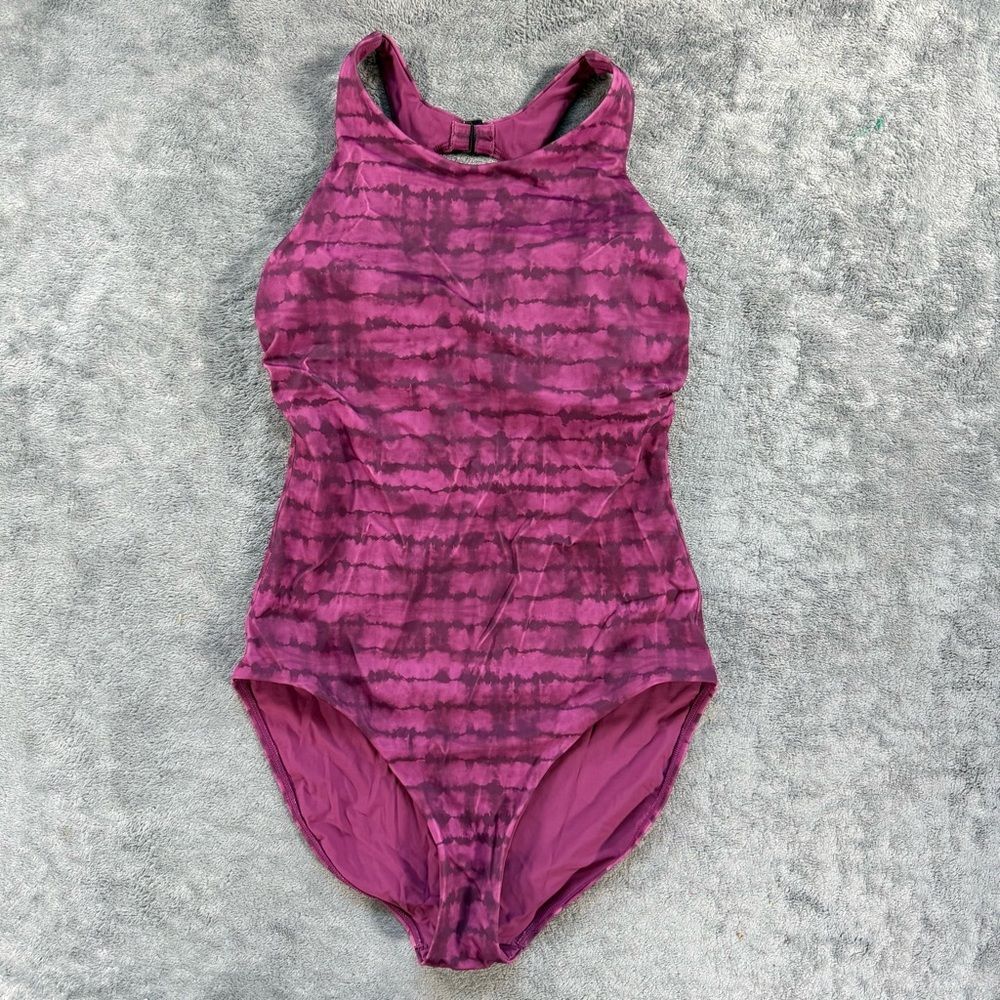 Athleta Maldives Printed One Piece Swimsuit PLUM Swimming Diving Beach Lake